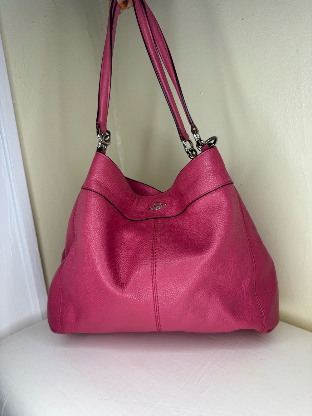 Coach Lexy Pebble Leather Hobo Bag in Bright Pink